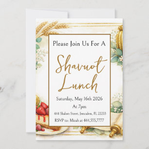 Invitación Tarta de queso de Shavuot, rollo de la Torá, eucal