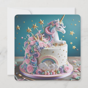 INVITACIÓN TARTA DE UNICORNIO ROSA Y AZUL CAPRICHOSA CUMPLEAÑ