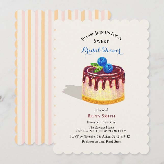 Invitación Tarta Dibujada a Mano Postre Dulce Bridal Shower  (Anverso / Reverso)