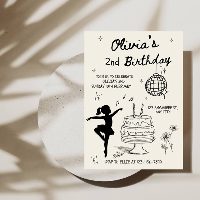 Invitación Tarta Dulce Línea Arte Cumpleaños de Niña 2 (Subido por el creador)