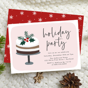 Invitación Tarta Escarchada con Acebo Fiesta Navideña Rosa y