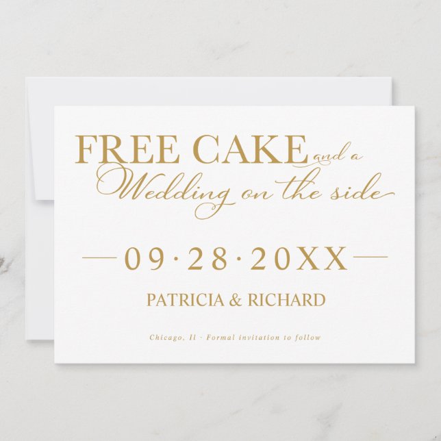 Invitación Tarta Gratis Divertido Boda Guardar La Fecha Sin F (Anverso)