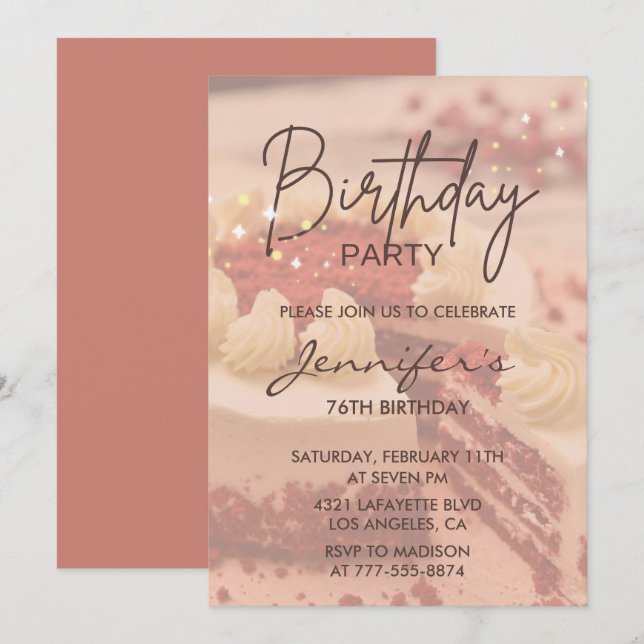 Invitación Tarta moderna elegante con brillo Cumpleaños 76 (Anverso / Reverso)