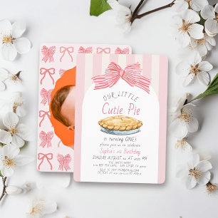 Invitación Tarta Pequeña Cumpleaños 1er Cumpleaños Niña Lazo