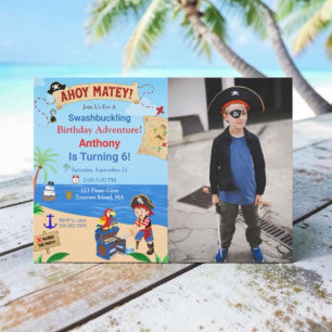 Invitación Tarta Pirata Cumpleaños Cofre del Tesoro Fiesta de