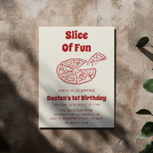 Invitación Tarta Roja de Pizza Divertida Cumpleaños Primera F