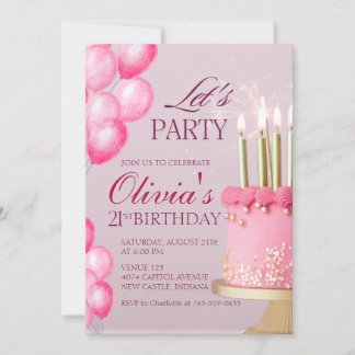 Invitación Tarta rosa linda Cumpleaños de adulto verano Fiest