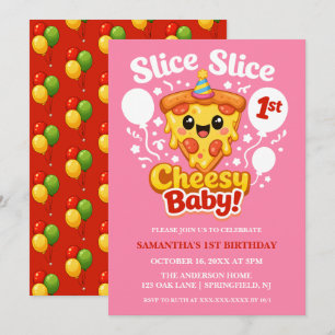 Invitación Tarta Tarta Bebé Quesera Cumpleaños 1 Pizza Niña