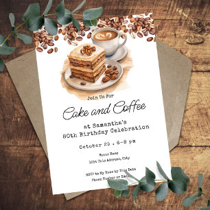 Invitación Tarta y Café 80 Cumpleaños de Adulto