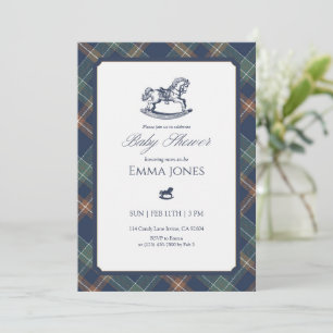Invitación Tartan a Cuadros Clásico de Caballo Mecedor Fiesta