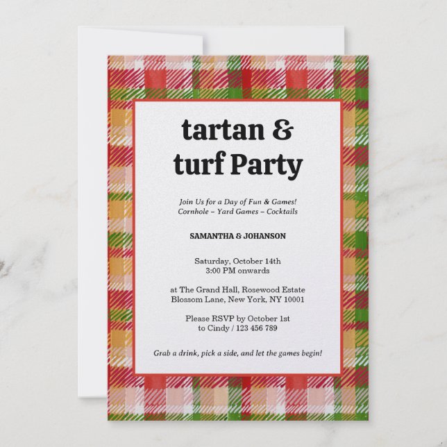 Invitación Tartan and Turf Outdoor Lawn Games Party (Anverso)