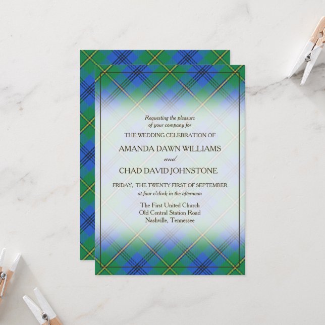 Invitación Tartan Beauty Clan Johnstone Johnston Plaid (Anverso/Reverso In Situ)