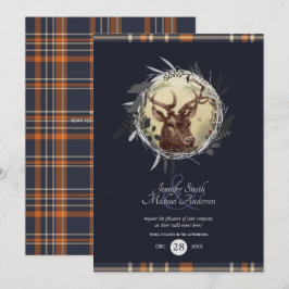 Invitación Tartan Blue Rustic Stag Naranja CUALQUIER EVENTO D