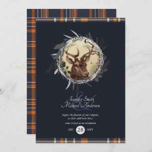 Invitación Tartan Blue Rustic Stag Naranja CUALQUIER EVENTO D