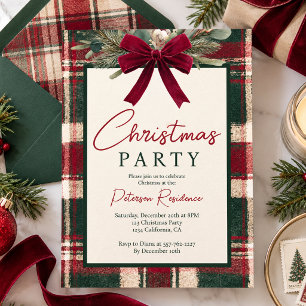 Invitación Tartan Clásico de Terciopelo con Lazo Navideño Fie