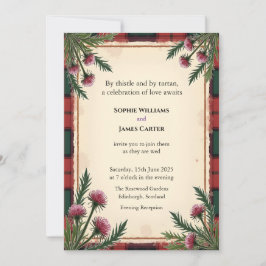 Invitación Tartan de Cardo Escocés Rojo Bodas Personalizadas