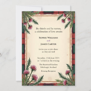 Invitación Tartan de Cardo Escocés Rojo Bodas Personalizadas 