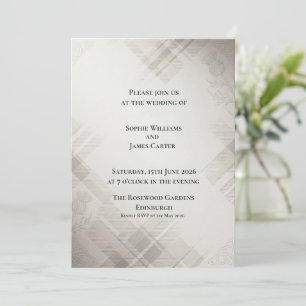 Invitación Tartan de Crema Fantasma Elegante Boda Escocesa