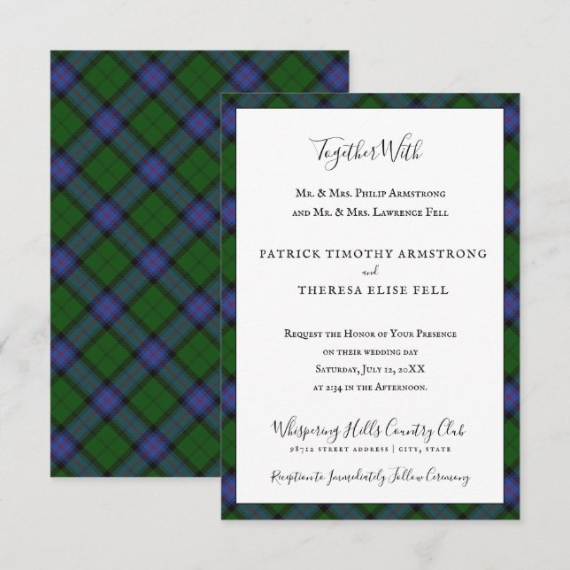 Invitación Tartan del Clan Armstrong Plaid Escocés (Anverso / Reverso)