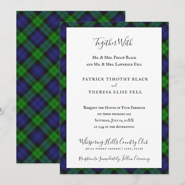 Invitación Tartan del Clan Campbell Black Watch Boda (Anverso / Reverso)
