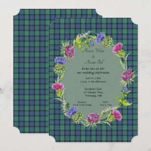 Invitación Tartan Flor de Escocia con Marco Dorado