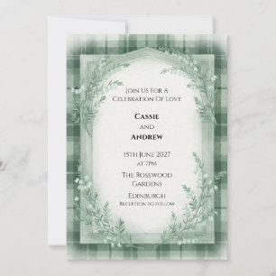 Invitación Tartan Johnston y Brezal de hoja cruzada Verde Ton