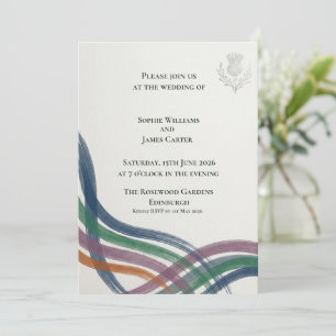 Invitación Tartan Moderno Escocés Pintado con Cinta de Raya d