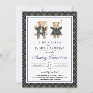 Invitación Tartan Plaid de Revelación de Género Polo