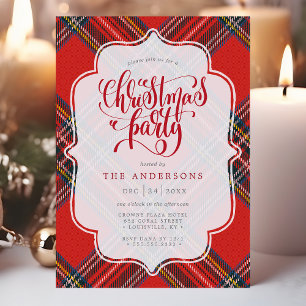 Invitación Tartan Plaid Festivo Rojo Fiesta de Navidad
