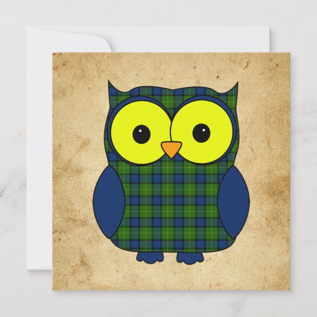 Invitación Tartan Plaid Owl V7 Cumpleaños (Anverso)