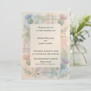 Invitación Tartan Plaid Pastel de Cardo Escocés Boda