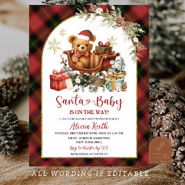 Invitación Tartan Red Christmas Santa Bear Baby Shower