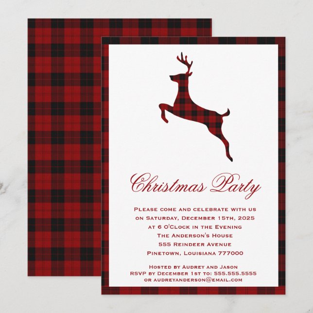Invitación Tartan Reindeer de Escocia | Fiesta de navidades (Anverso / Reverso)