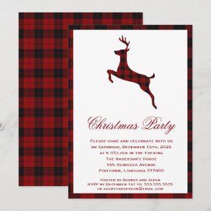Invitación Tartan Reindeer de Escocia   Fiesta de navidades