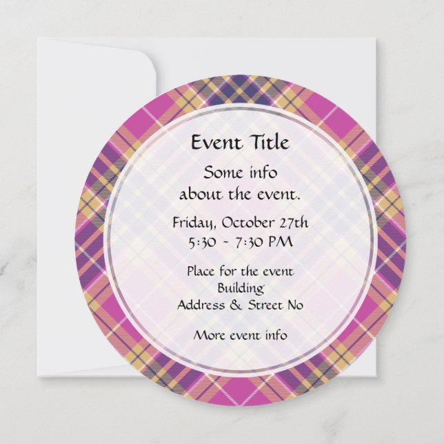 Invitación Tartán rosa, dorado y azul (Reverso)