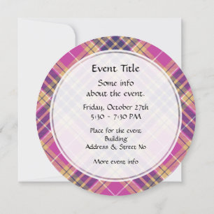 Invitación Tartán rosa, dorado y azul