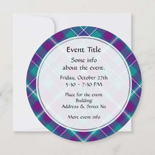 Invitación Tartán verde marino, púrpura y azul (Reverso)