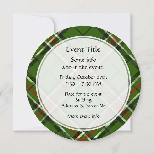 Invitación Tartán verde, negro, rojo y blanco (Reverso)