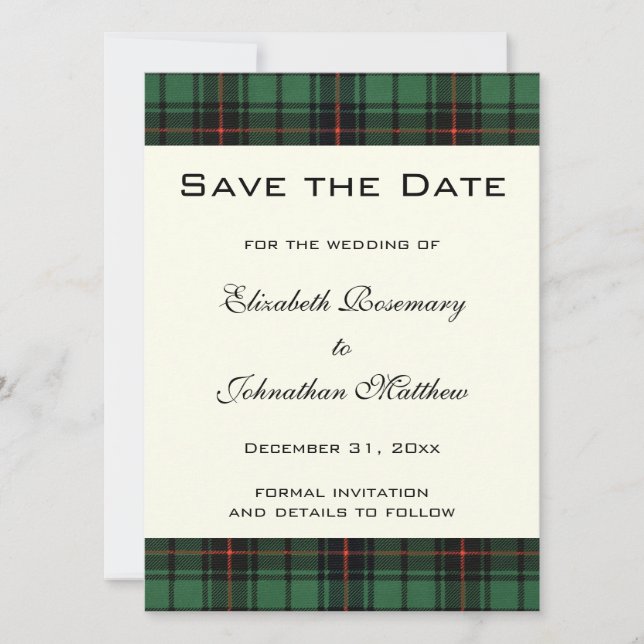 Invitación Tartan Vintage, Patrón Moderno Davidson Boda (Anverso)