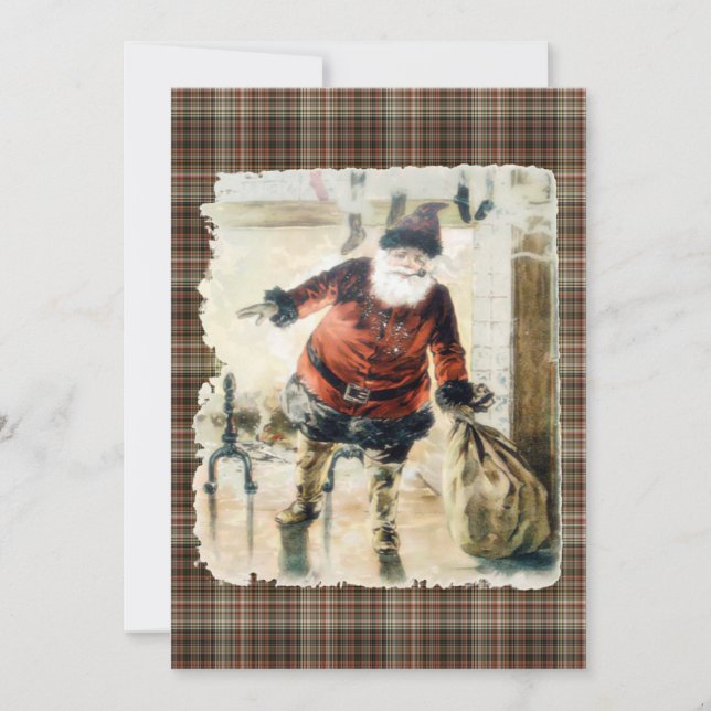 Invitación Tartan Vintage Santa Claus (Anverso)