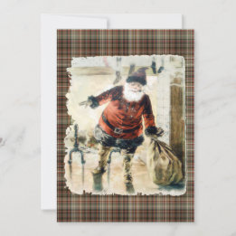 Invitación Tartan Vintage Santa Claus