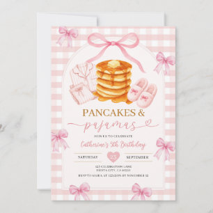 Invitación Tartas De Cumpleaños De Niñas Con Lazo Rosa Pijama