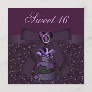 Invitación Tartas dulces 16 moradas y corazones de joya invit