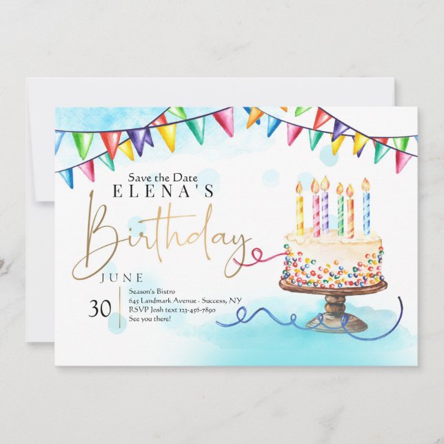 Invitación Tartas y carteles de cumpleaños (Anverso)