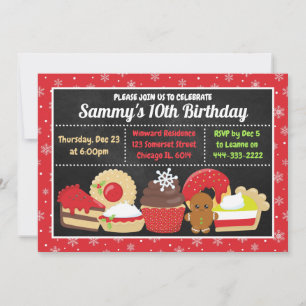 Invitación Tartas y Galletas Festivas de Navidad Cumpleaños