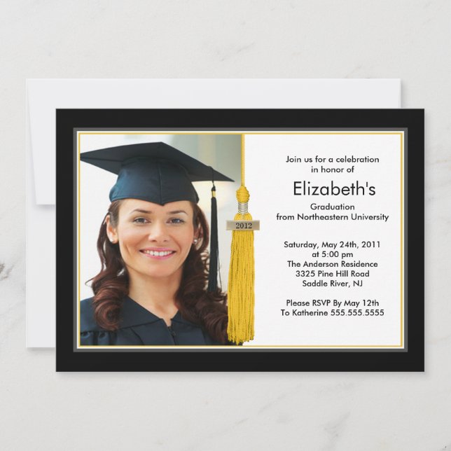 Invitación Tassel Photo Graduation Invitation Black & Gold (Anverso)