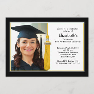 Invitación Tassel Photo Graduation Invitation Black & Gold