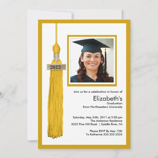 Invitación Tassel Photo Gradutation Invitation Gold & White (Anverso)