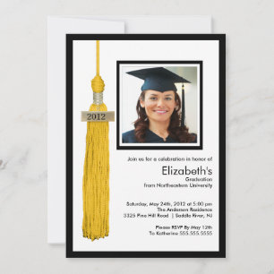 Invitación Tassel Photo Gradutation Invitation Gold & White
