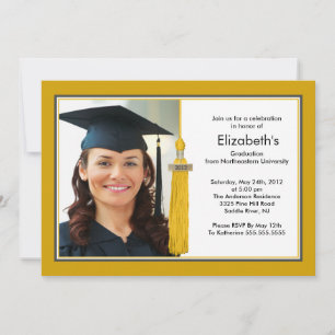 Invitación Tassel Photo Gradutation Invitation Gold & White